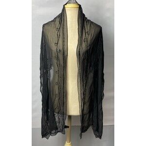 Cejon Beaded Scarf Black 19”x77”